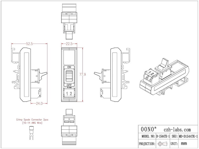 HCDC DIN Rail Mount Paddle Rocker Switch Module, 10Amp 250VAC / 50VDC (1 Channel) - Image 5